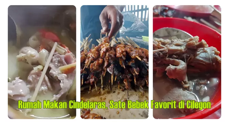 Sate bebek empuk dengan bumbu rempah yang meresap jadi menu andalan Rumah Makan Cindelaras, lengkap dengan sup bebek gurih dan pedas.  