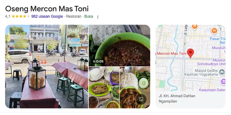 Oseng Mercon Mas Toni di Yogyakarta buka 24 jam. Ada pilihan daging sapi, tetelan, babat hingga cakalang dengan bumbu cabai yang melimpah.    