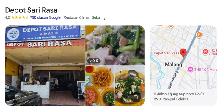 Berdiri sejak 1947, Depot Sari Rasa menawarkan Chinese food klasik seperti nasi goreng, kwetiau, bistik dan capcay. Status: nonhalal, tersedia menu berbahan babi. 