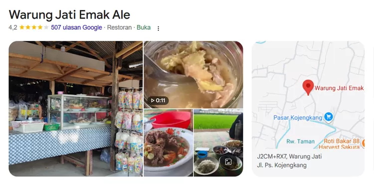 Warung Jati Emak Ale Bekasi menyajikan gabus pucung dan sop iga dengan bumbu yang ditumbuk manual, menghadirkan cita rasa khas masakan rumahan.  