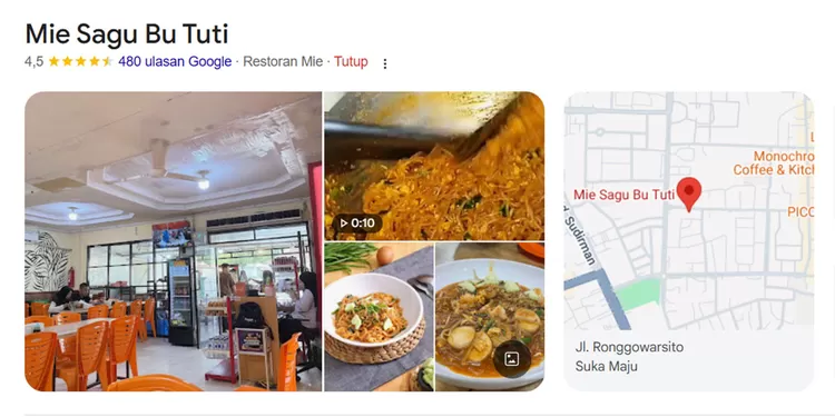 Mie Sagu Bu Tuti menawarkan sajian berbahan sagu dengan tekstur khas. Ada mie tomyam, mie sagu kuah, lembab hingga versi kering. 