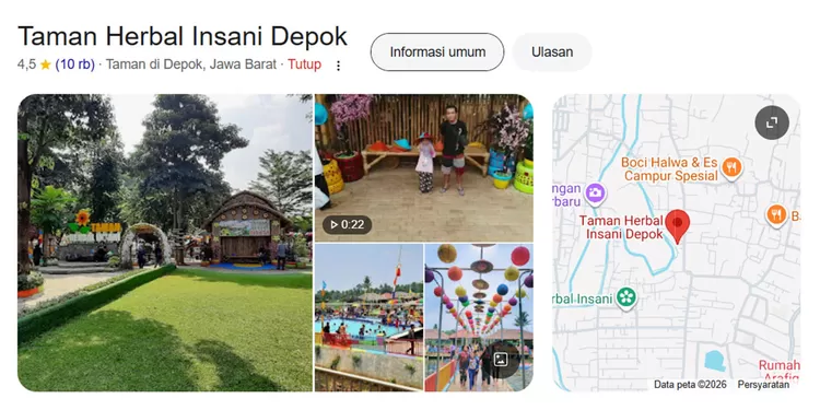 Taman Herbal Insani di Duren Seribu, Bojongsari, Depok, menawarkan destinasi wisata lengkap dengan kolam renang, playground, wahana rakit dan resort.