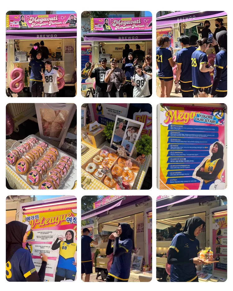 Sieun bersama penggemar Korea menyiapkan foodtruck bergambar Megawati Hangestri sebagai kejutan ulang tahun untuk Mega yang kini bersama Hyundai Hillstate.  