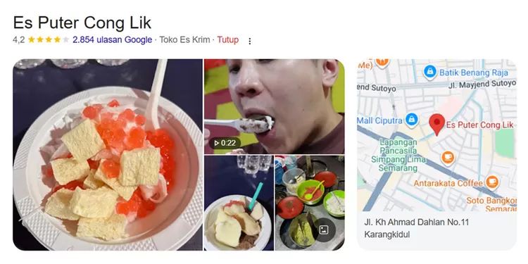 Es Puter Cong Lik di Semarang menyajikan es tradisional berbahan santan dengan pilihan rasa cokelat, alpukat, durian, hingga kopi.