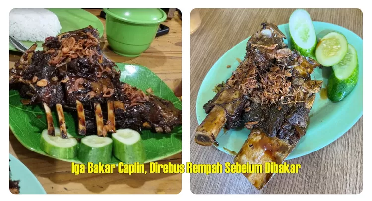 Iga Bakar Caplin mengolah daging dengan merebusnya bersama aneka rempah sebelum dibakar, menghasilkan iga empuk dan kaya rasa yang disajikan bersama nasi.  