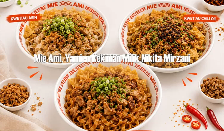 Mie Ami di Cempaka Putih, Jakarta Pusat, menawarkan yamien khas Bandung dengan pilihan rasa manis dan asin serta topping bakso, pangsit, dan ayam.  