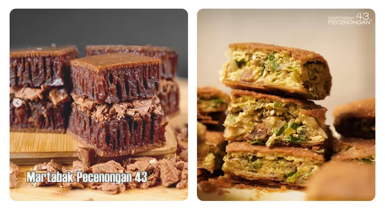Martabak Pecenongan 43 menghadirkan martabak manis dengan topping premium seperti Toblerone, Ovomaltine, dan almond, serta menu klasik Peculos.          