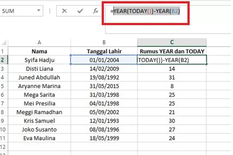 3 Cara Menghitung Umur Di Excel Dalam Tahun, Nomor 2 Pakai Rumus ...