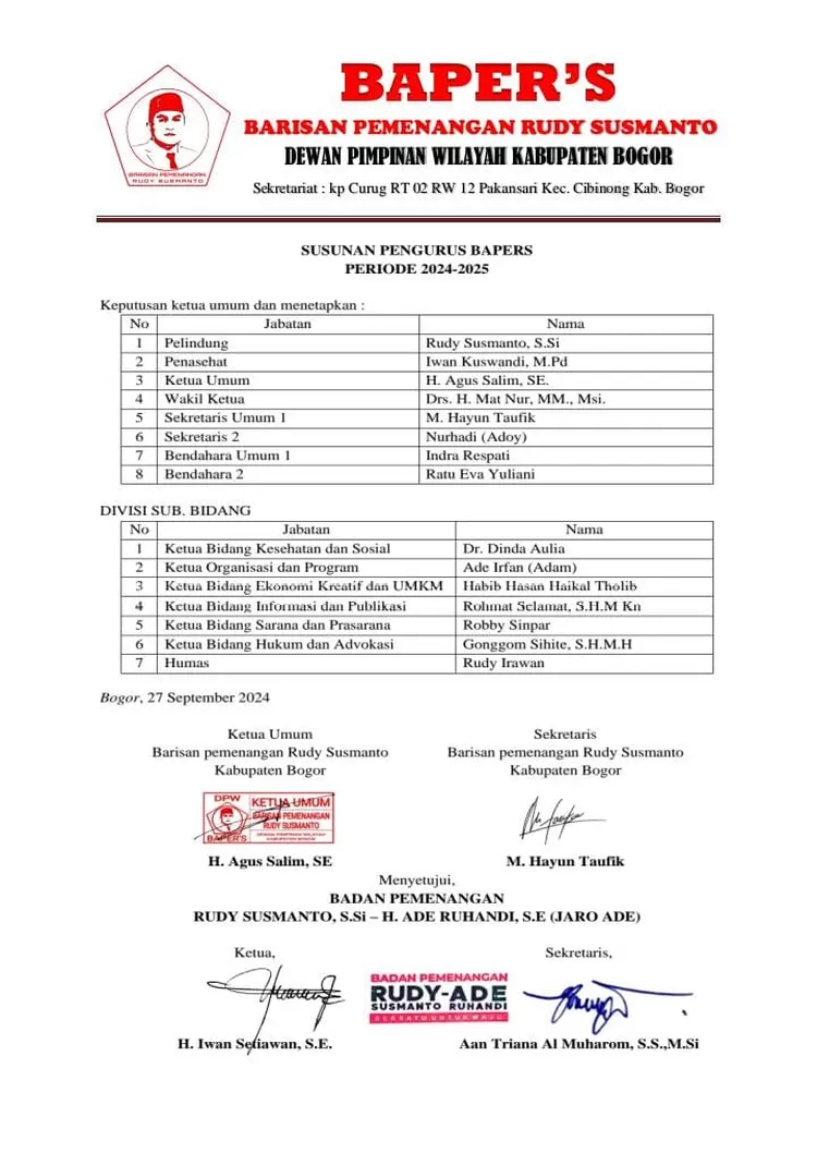 Susunan SK BAPER'S