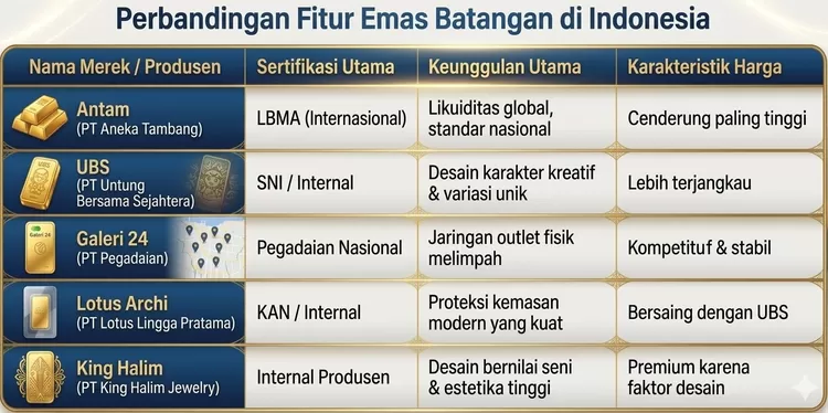 Ilustrasi Perbandingan Spesifikasi Emas Batangan di Indonesia. Mana yang Paling Menguntungkan?