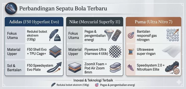 Perbandingan Teknologi Pada Sepatu Bola Modern