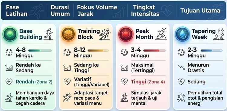 Latihan lari punya beberapa tahapan. Tabel ini membantumu membuat program latihan
