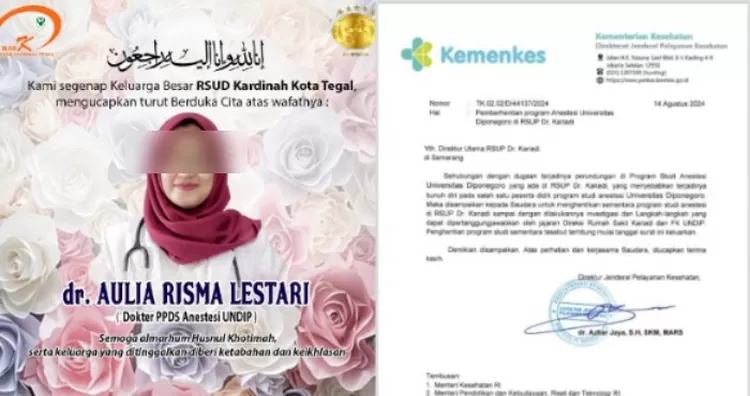 Mahasiswa kedokteran UNDIP Bundir diduga karena bullying, kemenkes tutup sementara prodi anestesi di RSUP Dr. Kariadi Semarang.