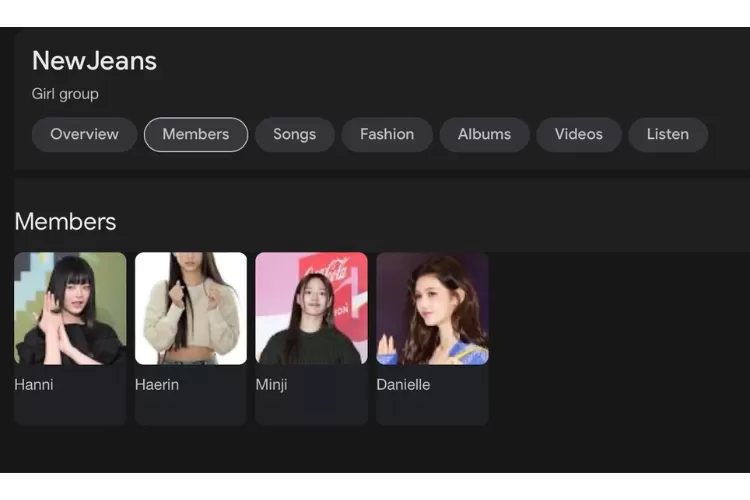 Unggahan OP yang memperlihatkan hanya ada 4 anggota NewJeans di Google