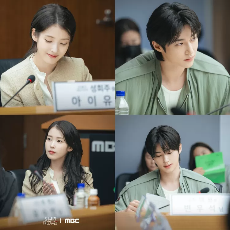 IU dan Byeon Woo Seok di sesi pembacaan naskah perdana Perfect Crown