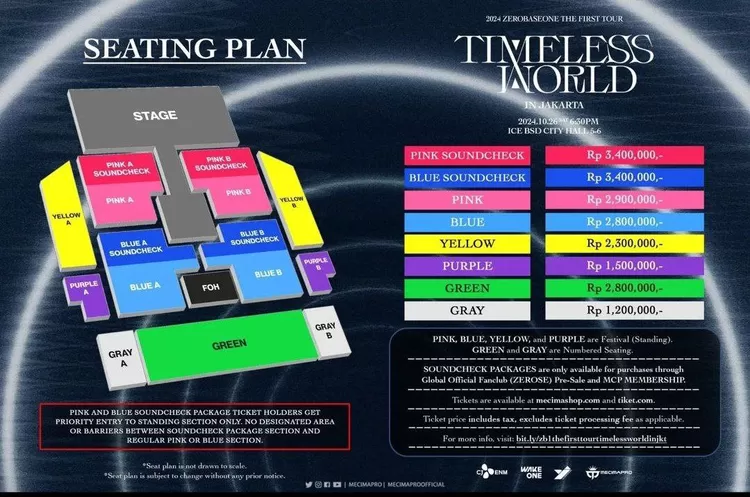 Harga tiket dan seating plan konser ZEROBASEONE di Jakarta 2024.