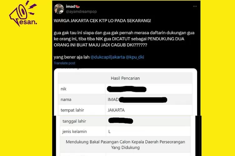 Bukti tangkapan layar data warga DKI Jakarta