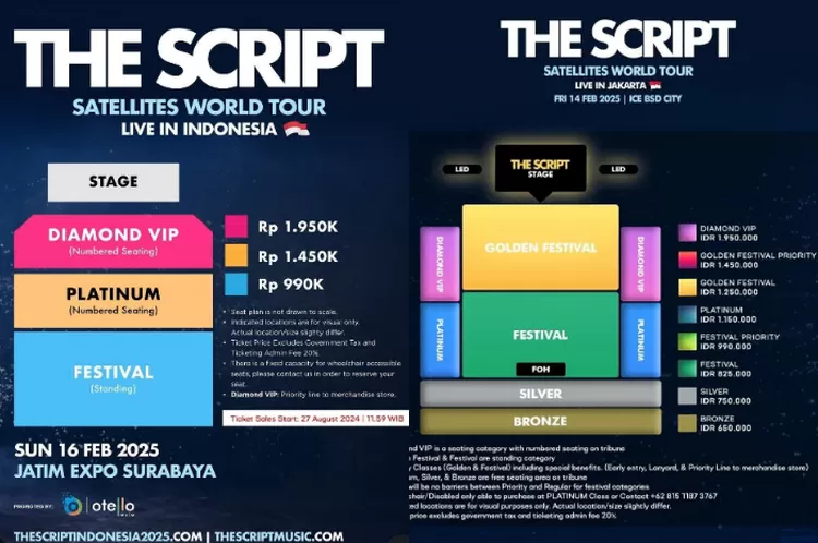Harga tiket konser The Script di Jakarta dan Surabaya pada Februari 2025.
