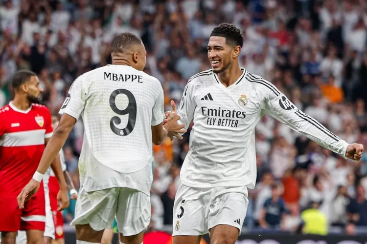 Kylian Mbappe Saat Mencetak Gol untuk Real Madrid.