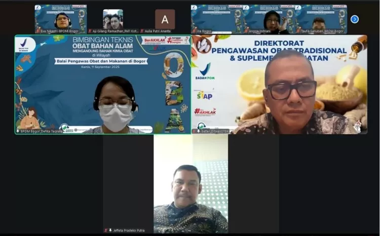 Balai POM di Bogor saat melakukan Bimtek tentang&nbsp;Bimtek Obat Bahan Alam (OBA) Mengandung Bahan Kimia Obat (BKO) secara Daring.