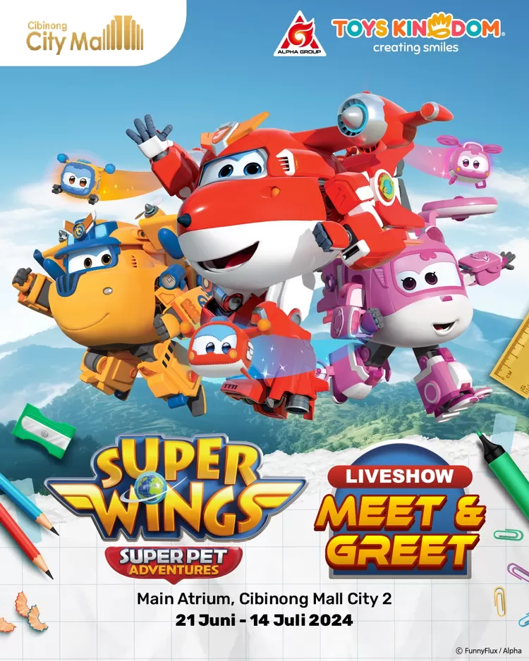 Bekerja sama dengan Toys Kingdom dan Alpha Group, Cibinong City Mall akan membawa tokoh-tokoh Super Wings menjadi hidup dan melakukan pertunjukan di Cibinong City Mall.