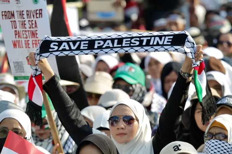 Aksi massa bela Palestina di depan Kedutaan Besar Amerika - Foto: Henry Lukmanul Hakim