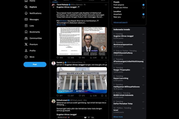  #Gugatan Almas Janggal Trending No 1 Twitter X, Pertanyakan Kredibilitas MK