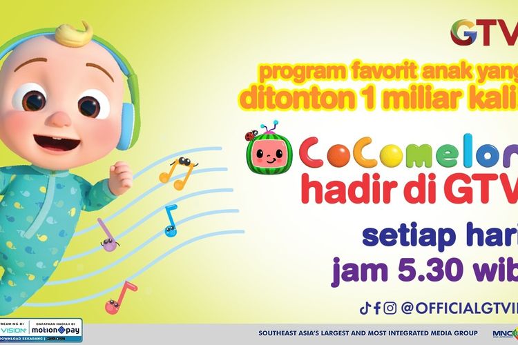 Tayang Lebih dari 1 Milyar Kali, Cocomelon Kini Tayang Setiap Hari di GTV!