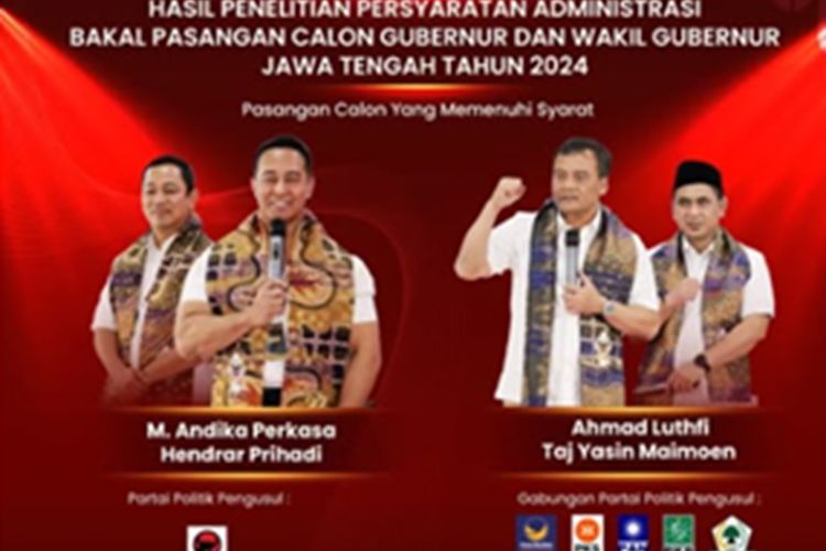 Paslon Andika - Hendi dan Ahmad Luthfi - Gus Yasin Bertarung di Pilkada Jateng, KPU Jateng: Malam Ini Undi Nomor Urut