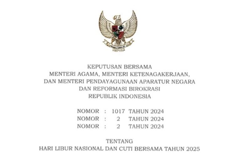 Pemerintah Tetapkan Hari Libur Nasional dan Cuti Bersama Tahun 2025, Berikut Daftarnya Sesuai SKB Tiga Menteri