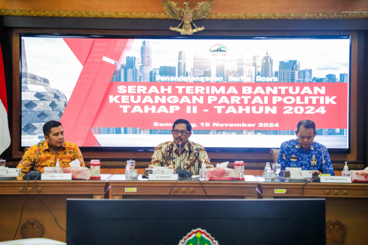 Pemprov Jateng Serahkan Bankeu Parpol Tahap II Senilai Total Rp12,6 Miliar: Terbesar PDIP, Terendah PSI