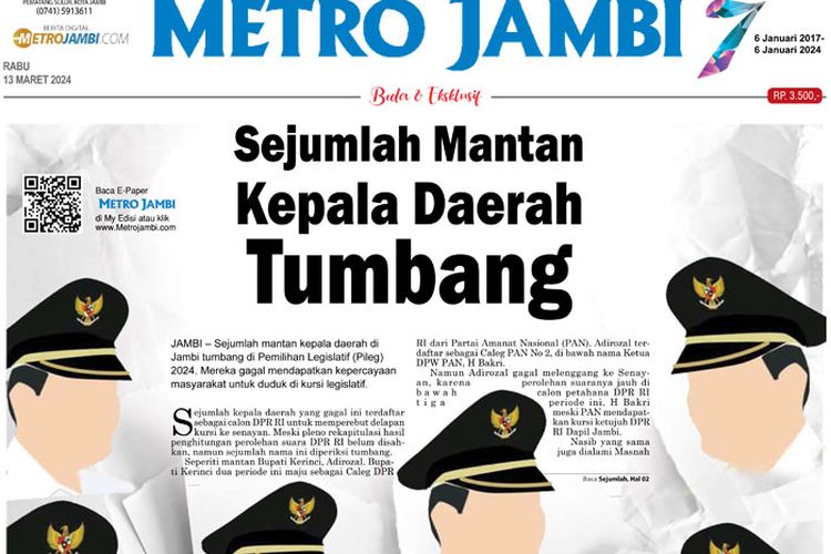 Beritakan Sejumlah Mantan Kepala Daerah Tumbang, Ini Link Baca Epaper Harian Pagi Metro Jambi