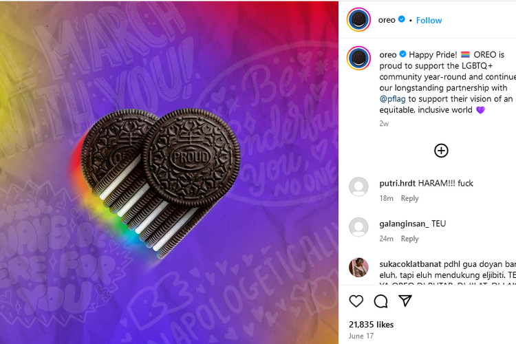Isu Oreo Produk Pro Israel Belum Selesai, Kini Kena Boikot Lagi Akibat Posting Pro LGBT