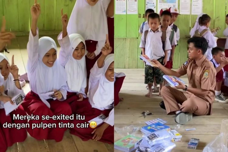 Momen Siswa SD Terpencil Terima THR Alat Tulis Viral, Bahagia Dapat Buku hingga Pulpen dari Donatur