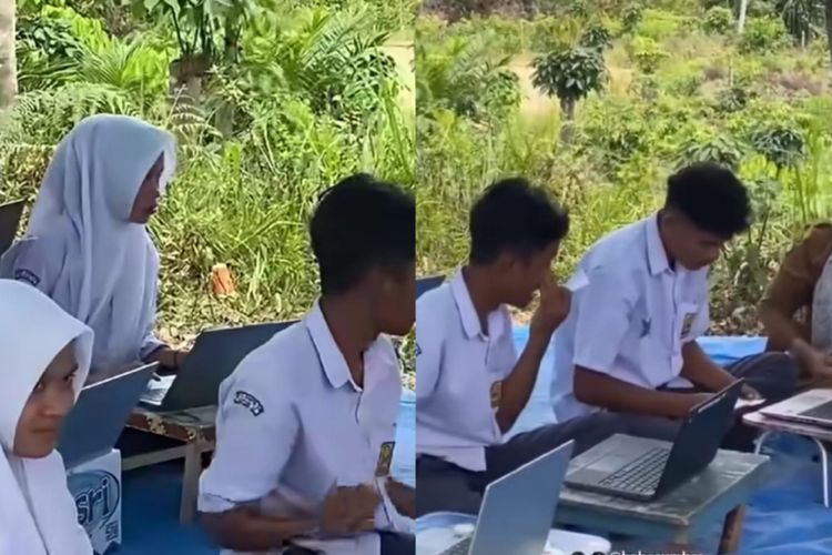 Demi Sinyal Internet Lancar Siswa SMP Rela Ujian di Bukit,Kisahnya Viral