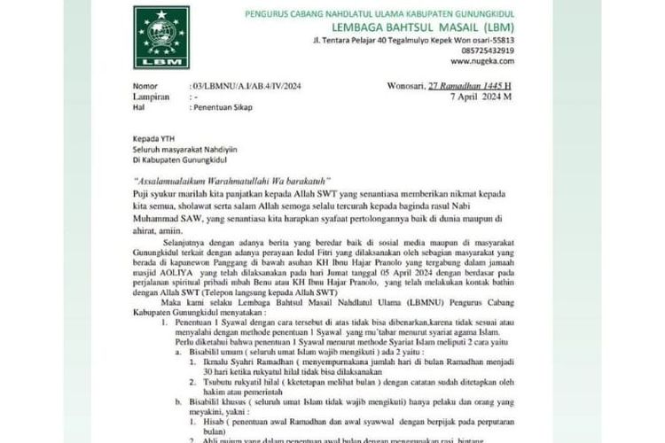 Masih Hangat! Apakah Jamaah Masjid Aoliya Tidak Perlu Puasa Ramadhan Lagi? Begini Sikap LBMNU Gunung Kidul