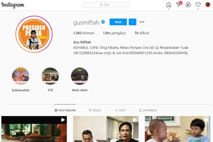 Nomor Telepon Gus Miftah, Ini Yang Tercatat Dari Akun Instagram ...