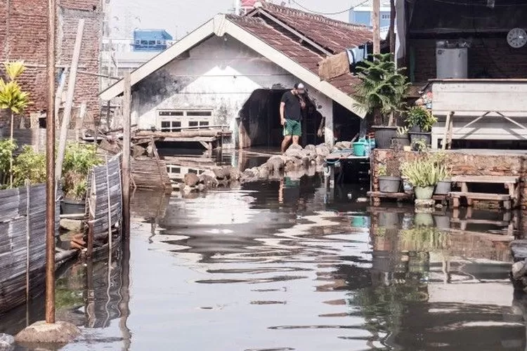 Ilustrasi banjir rob di wilayah Tambaklorok, Kota Semarang. ((Ayosemarang.com/ Audrian Firhannusa)