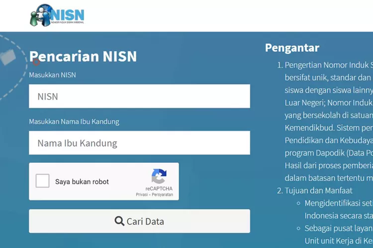 Percarian NISN (Screenshot  / nisn.data.kemendikbud)