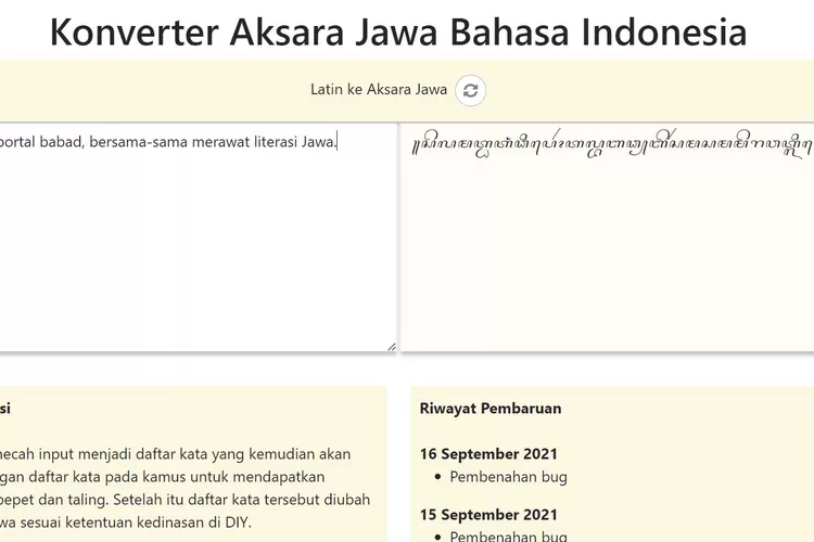 Tampilan aplikasi Salin Saja, konventer akasara Jawa. (Dinas Kebudayaan DIY)