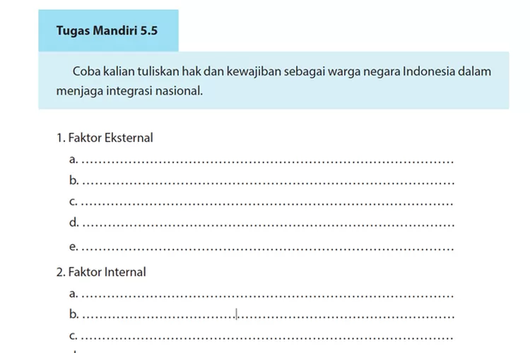 Kunci Jawaban PKN Kelas 10 Hal 157: Tugas Mandiri 5.5 Faktor Internal ...