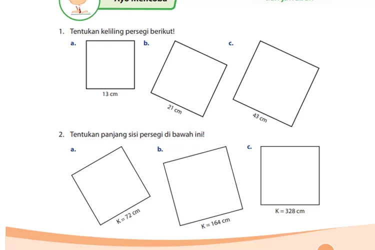 Kunci Jawaban Matematika Kelas 4 Sd Mi Halaman 115 Dan 116 Materi Menghitung Keliling Persegi 9967