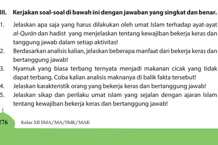 Kunci Jawaban PAI Kelas 12 SMA Halaman 276 Evaluasi Bagian III Esai Bab ...