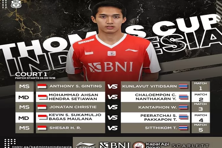 Link Nonton Thomas Cup 2022 Day 2,Dilengkapi Line Up Pemain Indonesia Vs Thailand Tanggal 9 Mei 2022 di Impact Arena, Bangkok (instagram /@ badminton.ina)