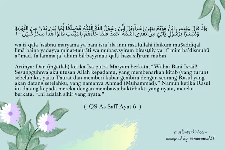 Surah As Saff Ayat 6 Arab Latin Dan Artinya Tentang Kisah Nabi Isa As