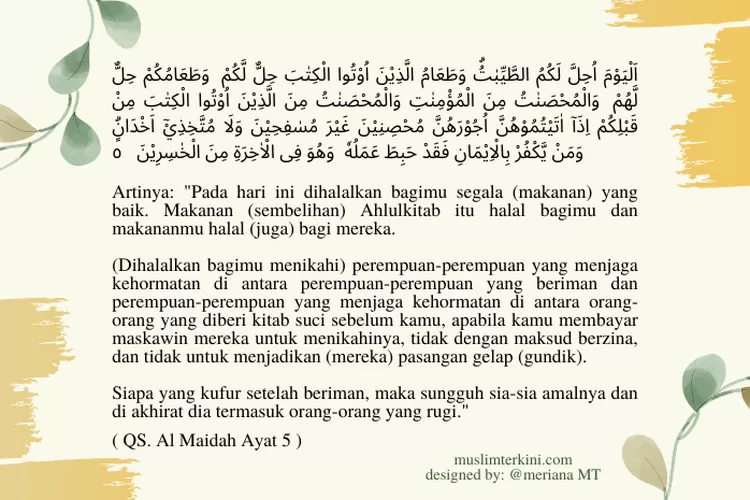 Surat Al Maidah Ayat Arab Latin Dan Artinya Tentang Tiga Hal Yang Halal Bagi Orang Mukmin