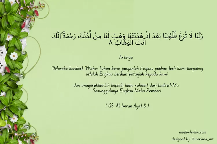 Quran Surah Ali Imran Ayat 8 Arab Latin Dan Artinya, Tentang Doa ...