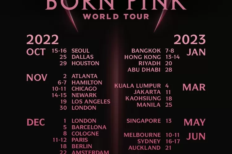 World Tour Blackpink tahun 2022 dan 2023. (Akun Instagram @blackpinkofficial)