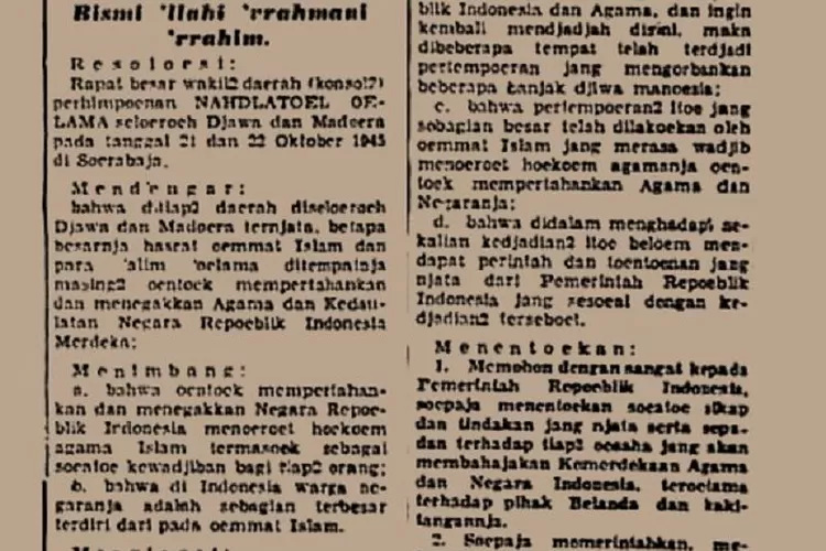 Teks Resolusi Jihad Nahdlatul Ulama Menjadi Cikal Bakal Lahirnya Hari ...