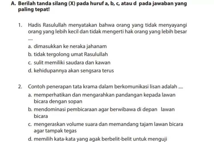 Kunci Jawaban PAI Kelas 9 SMP/MTs Halaman 196 197 198 Bab 9: Tata Krama ...